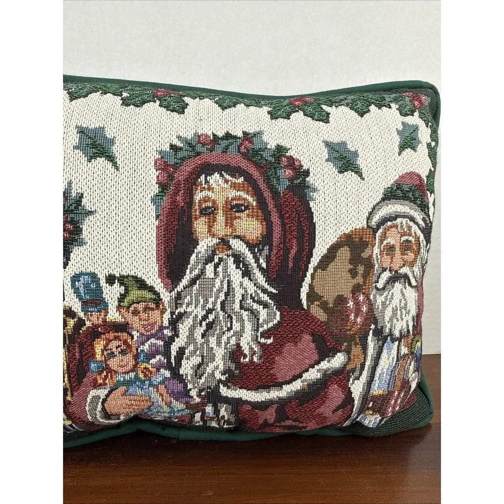 Vintage Needlepoint‎ Tapestry Santa Saint Nicholas Decorative Pillow